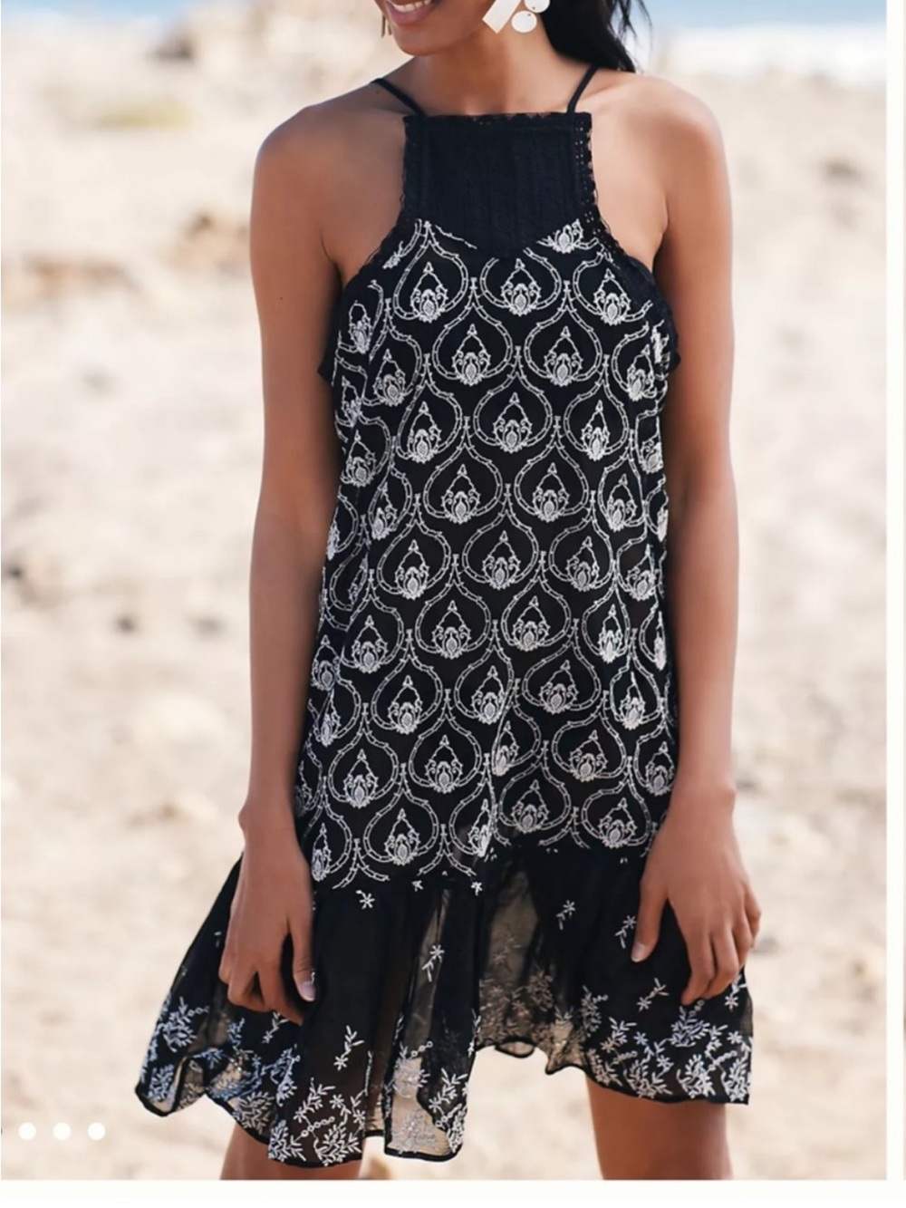 Anthropologie Sheer Embroidered Mini Dress